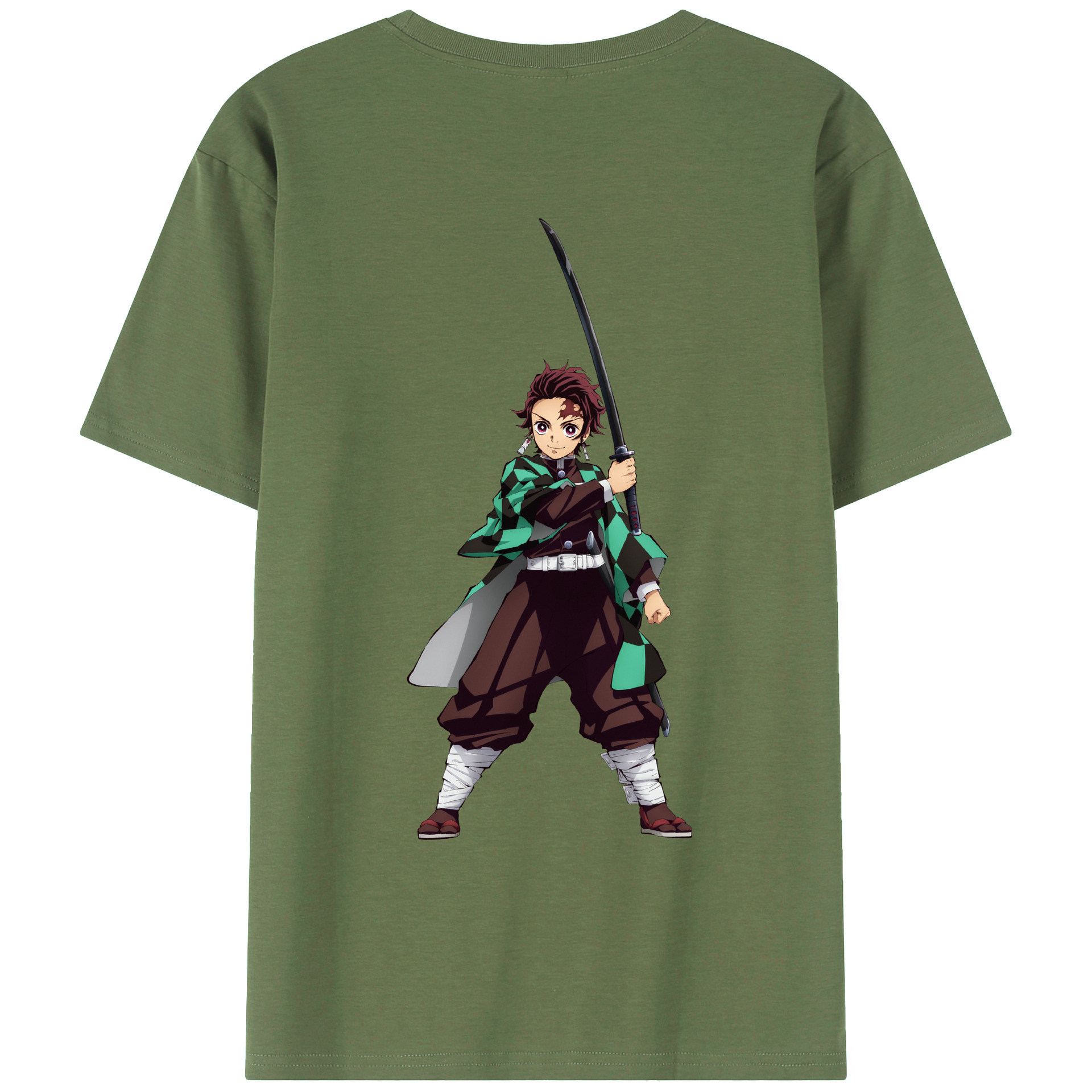 （画像用） 鬼滅の刃 竈門 炭治郎／かまど たんじろう Kamado Tanjirou 綿100％ メンズ半袖Tシャツ（バックプリント） 通気性